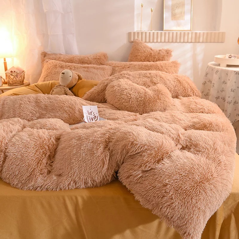 Bedding Set Luxury Winter Warm Plush Family Set (Duvet Cover + Bed Flat Sheet + Pillow Case) Kids' Room Decoration