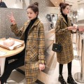 2020 Autumn Winter Women Warm Wool Coat Elegant Plaid Single Breasted Blends Outwear Female Big Pocket Loose Mid-long Coat