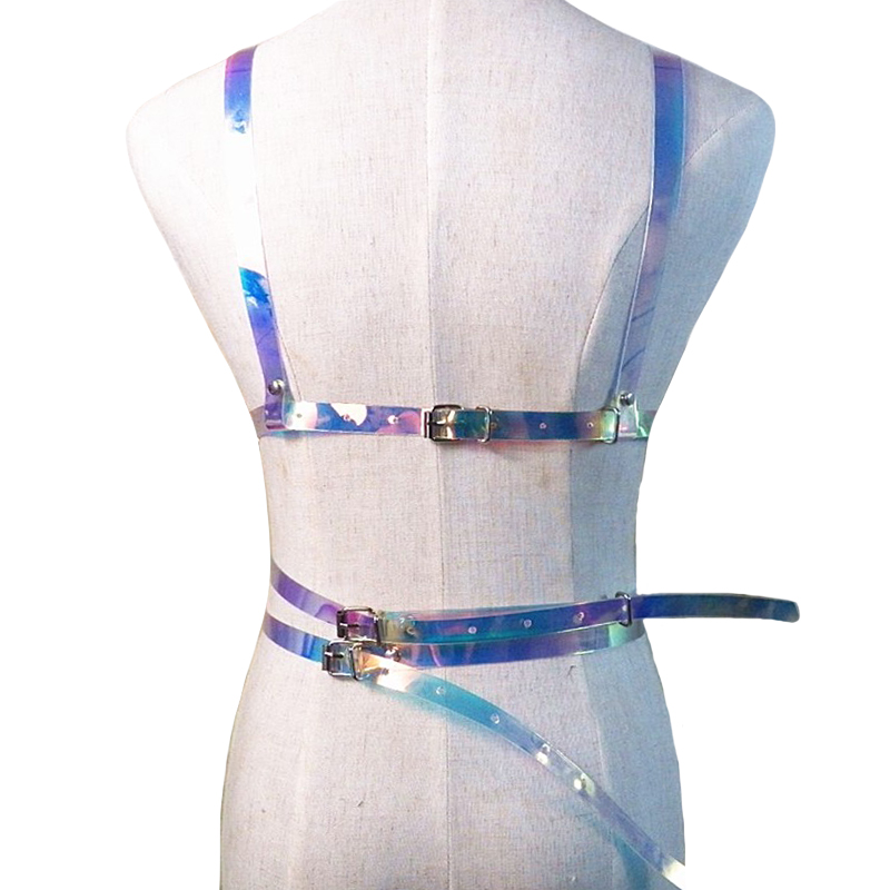New Gothic Punk Harajuku PVC color leather Body Harness belts Bondage Top Bra Caged Leather metal O Ring Belts Waistband