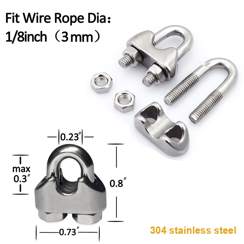 20Pcs Heavy Duty Wire Rope Tension Kits Turnbuckle 1/8 Inch Wire Rope Cable Clip/Clamp Thimble Wire Rope Aluminum Sleeve