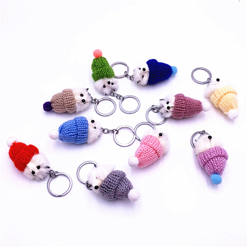 New Small Hat Keychain Cute Mink Fur Fox Student Bag Pendant Plush Car Key Chain Accessories K4184