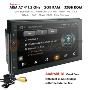 Ossuret 2 Din 7''quadcore Universal Android 10 2GB RAM Car Radio Stereo GPS Navigation WiFi 1024*600 TouchScreen 2din Car PC Mic
