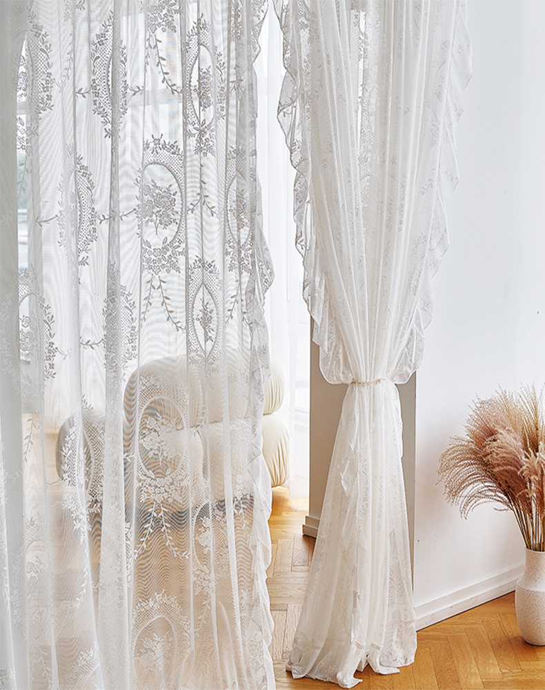 White Rococo Embroidery Curtain Sheer