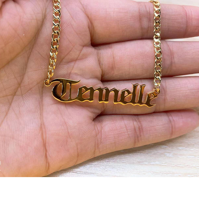 Name Necklace Plate Jewelry & Custom Personalized Necklace Curban Chain Stainless Steel Gold Color Choker Necklaces For Women