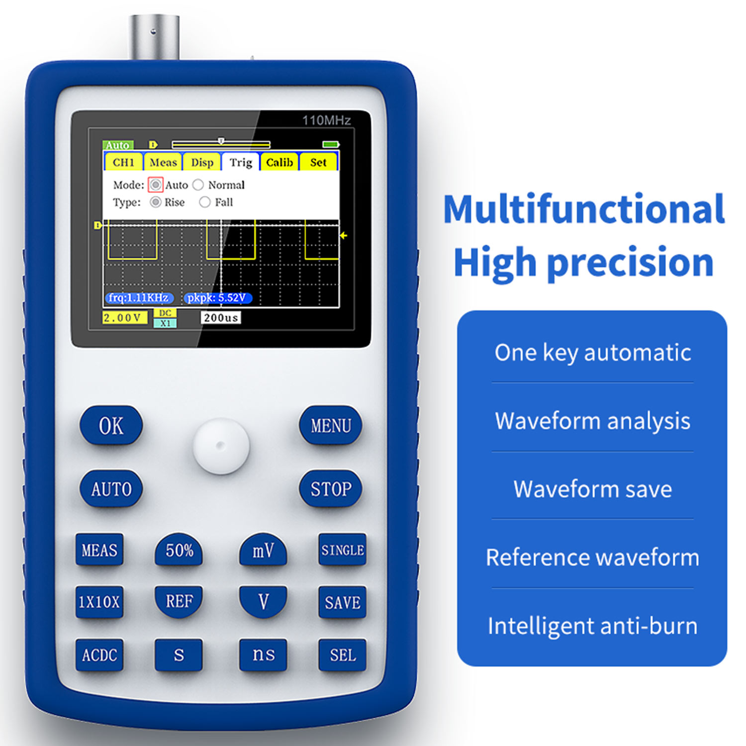 C15 2.4 Inch Screen Digital Oscilloscope 500MS/S Sampling Rate with 110MHz Bandwidth 1KHz/3.3V Calibration Square Wave