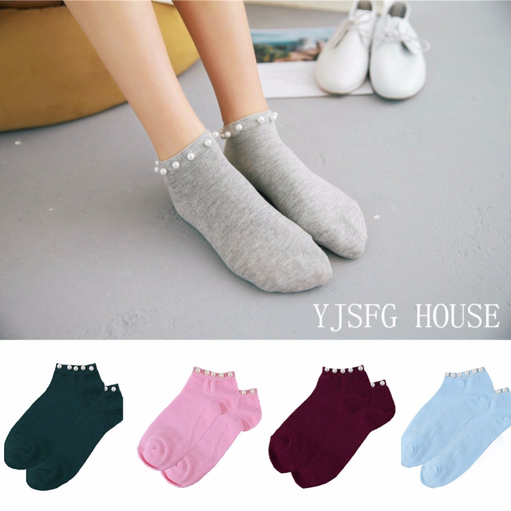 New Style Summer Ladies Short Lovely Fake Pearl Socks Ladies Candy Color Mesh Breathable Ankle Socks Hot Sale Socks Wholesale