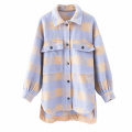 2020 Women Spring Fashion Warm Cotton Long Za Jacket Female Casual purple Plaid Long Outwear Chic Lady Single Breasted Shirts