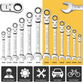 Flex Head Ratcheting Wrench Set,Combination Ended Spanner kits, Chrome Vanadium Steel Hand Tools Socket Key Ratchet Wrench set