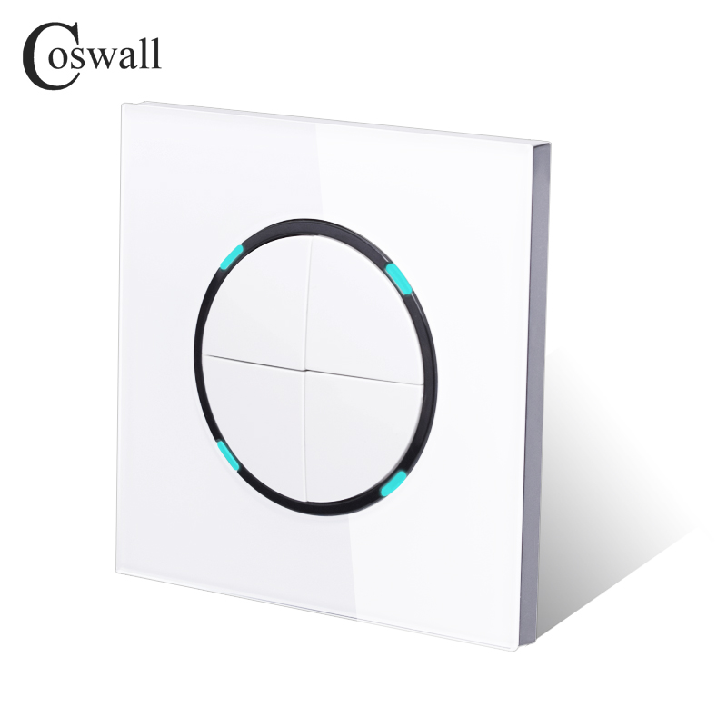 Coswall 2018 New Arrival 4 Gang 1 Way Random Click On / Off Wall Light Switch With LED Indicator Crystal Glass Panel