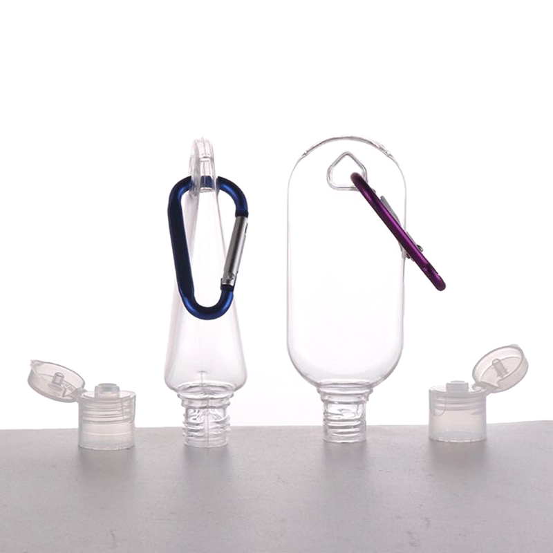 5Pcs 50ml Empty Plastic Bottles PETG Hook Bottle Empty Squeeze Bottles with Carabiner for Shower Gels