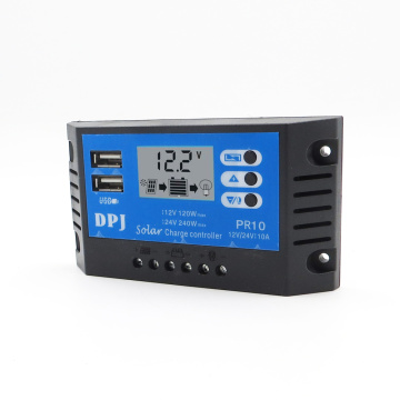 10A 12V 24V PWM LCD Display Auto Solar Panel Battery Charge Controller Solar Collector Regulator with Dual USB Output