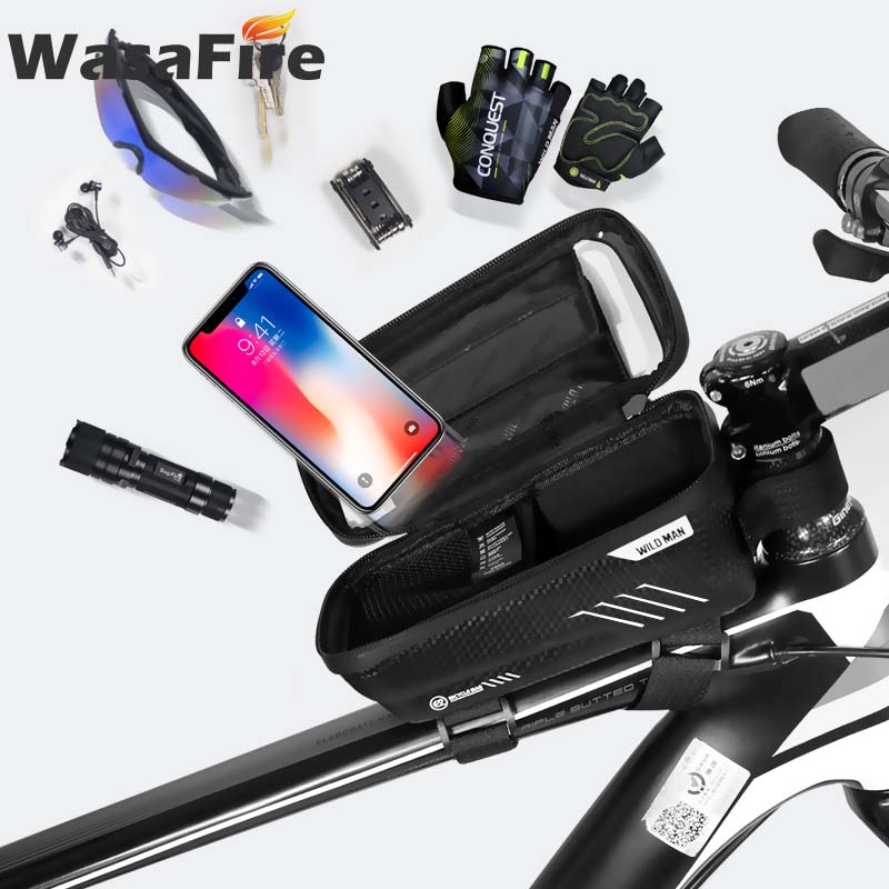 Mountain Bike Bag Hard Shell Waterproof Press Screen 6.2" Mobile Phone Bags Bicycle Front Frame Top Tube Bag Cycling Accessory