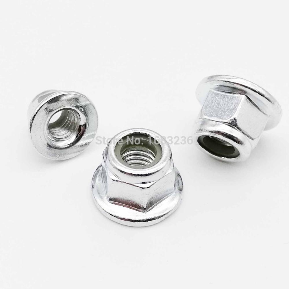 25pcs Silver Black Carbon Steel Metric Threaded Nylon Insert Hex Flange Self-locking Locking Nut Wheel Locknut M3 M4 M5 M6