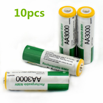 10pcs/lot 1.2V AA rechargeable battery high power high density 3000mAh AA rechargeable nickel metal hydride battery