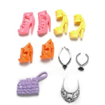 1 set new year present for kids Plastic Chain Necklace Bags Shoes For Barbie Doll Party Accessories baby girl birthday