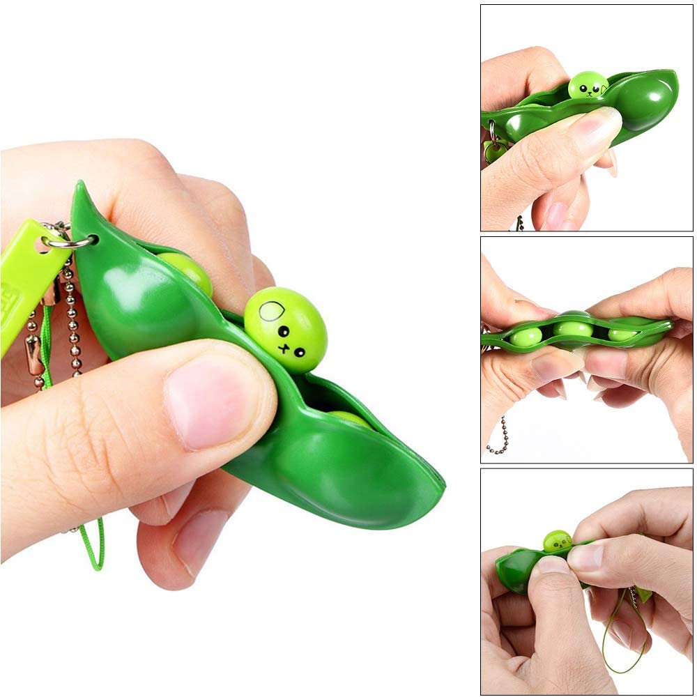 New bean Key Chain Squeeze Toy Funny Extrusion Pea Bean Keychain Squishy Toys Stress Relieve Gifts Game