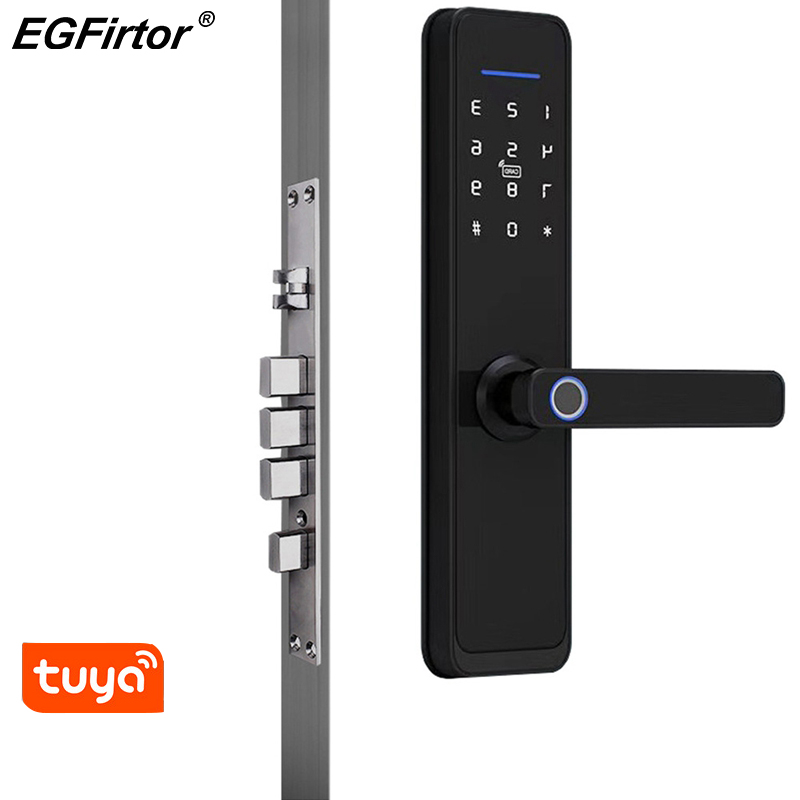 Mechanical Key Electric Door Lock Password Fingerprint Lock Home Security Smart Lock Tuya APP Bluetooth Wooden Door Lock