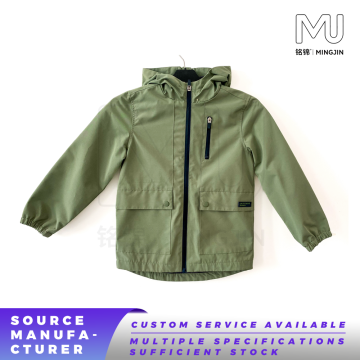 Boys Olive Green Hooded Multi-Pocket Outdoor Jacket
