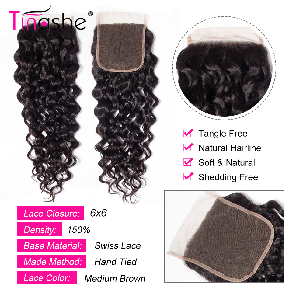 Tinashe Hair Brazilian Water Wave 6x6 Lace Closure Free/Middle Part Natural Color Remy Human Hair Pre Plucked Swiss Lace Closure