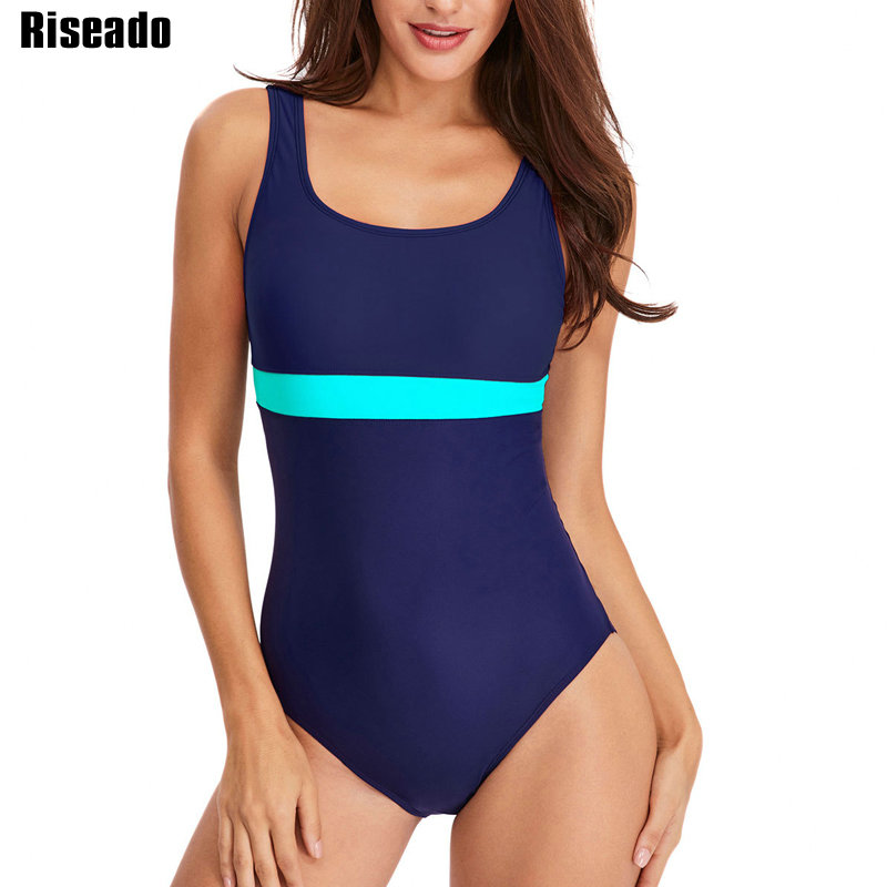 Riseado Sport One Piece Swimsuit Women New 2021 Competition Swimwear Patchwork Racing Swimming Suit for Women U-back Bath Suits