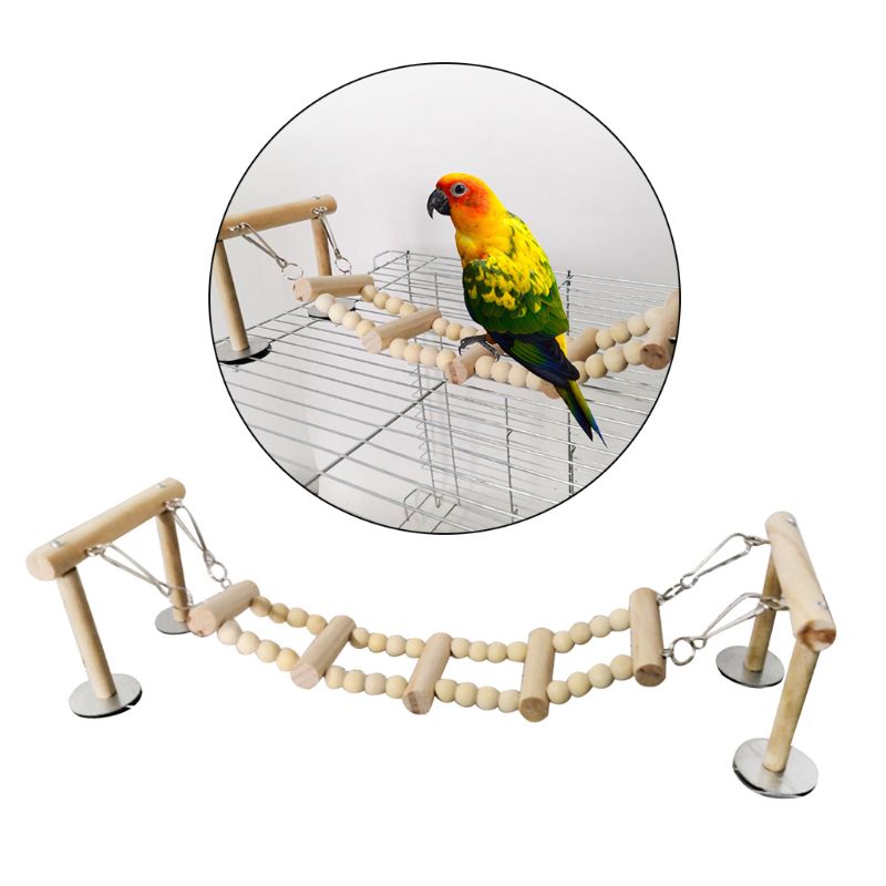 Wooden Bird Perches Stand Toys Parrot Swing Climbing Ladder Parakeet Cockatiel Lovebirds Finches Play Gyms Playground