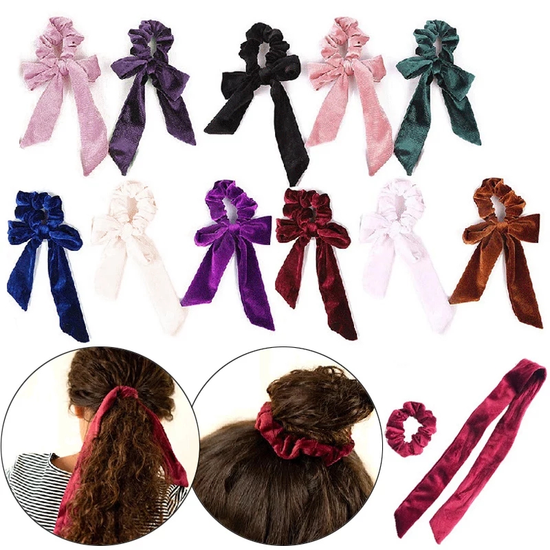 For Women Hair Ties Soft Hair Scrunchie Bow Velvet Elastic Lady Ribbon Elastic Hair Band Girls Gum Head Band New Hair Accessorie