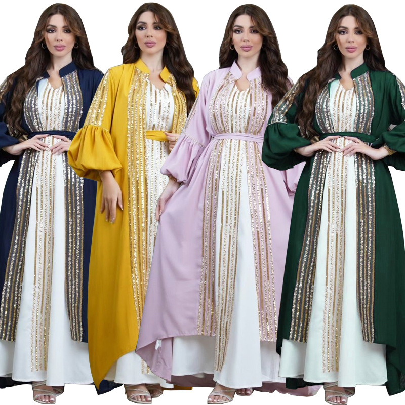 Elegant Sequin Embroidery Abaya Dress Set