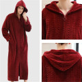 Long Hooded Men's Bathrobe Flannel Zipper Warm Sleepwear Luxury Stripe Solid Robes Loose Maxi Nightgown Bath Robe Badjas DS50980