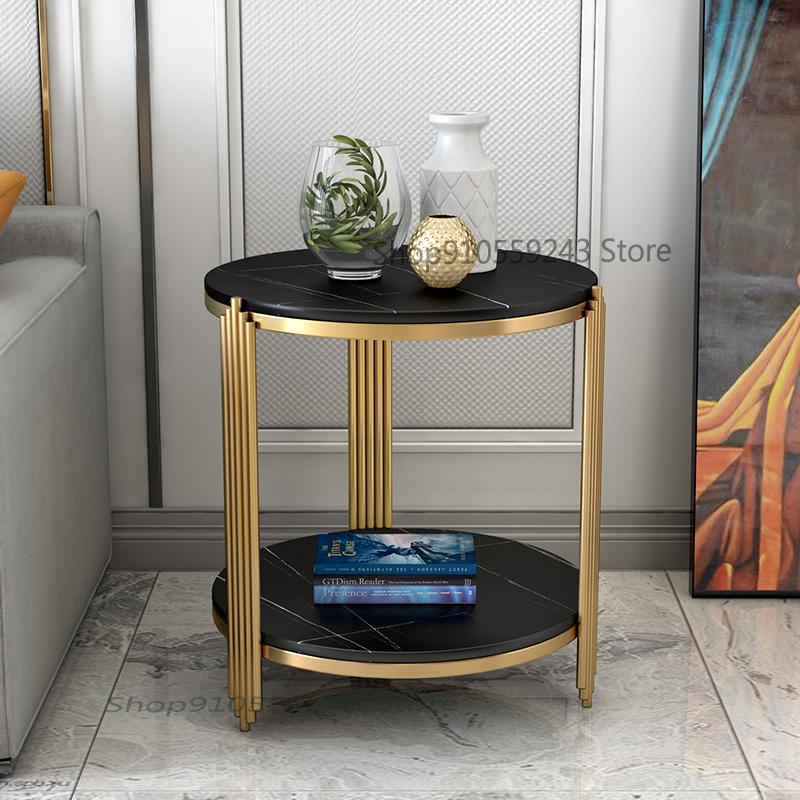 Italian Style Rock Slab Side Table Small Apartment Double-layer Small Coffee Table Light Luxury Corner Table Living Room Small R