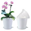 Meshpot 4 Inches Slotted Clear Orchid Pot With Holes Plastic Flower Pot Planter Good Drainage Inner Pot Outer Pot Tray Included