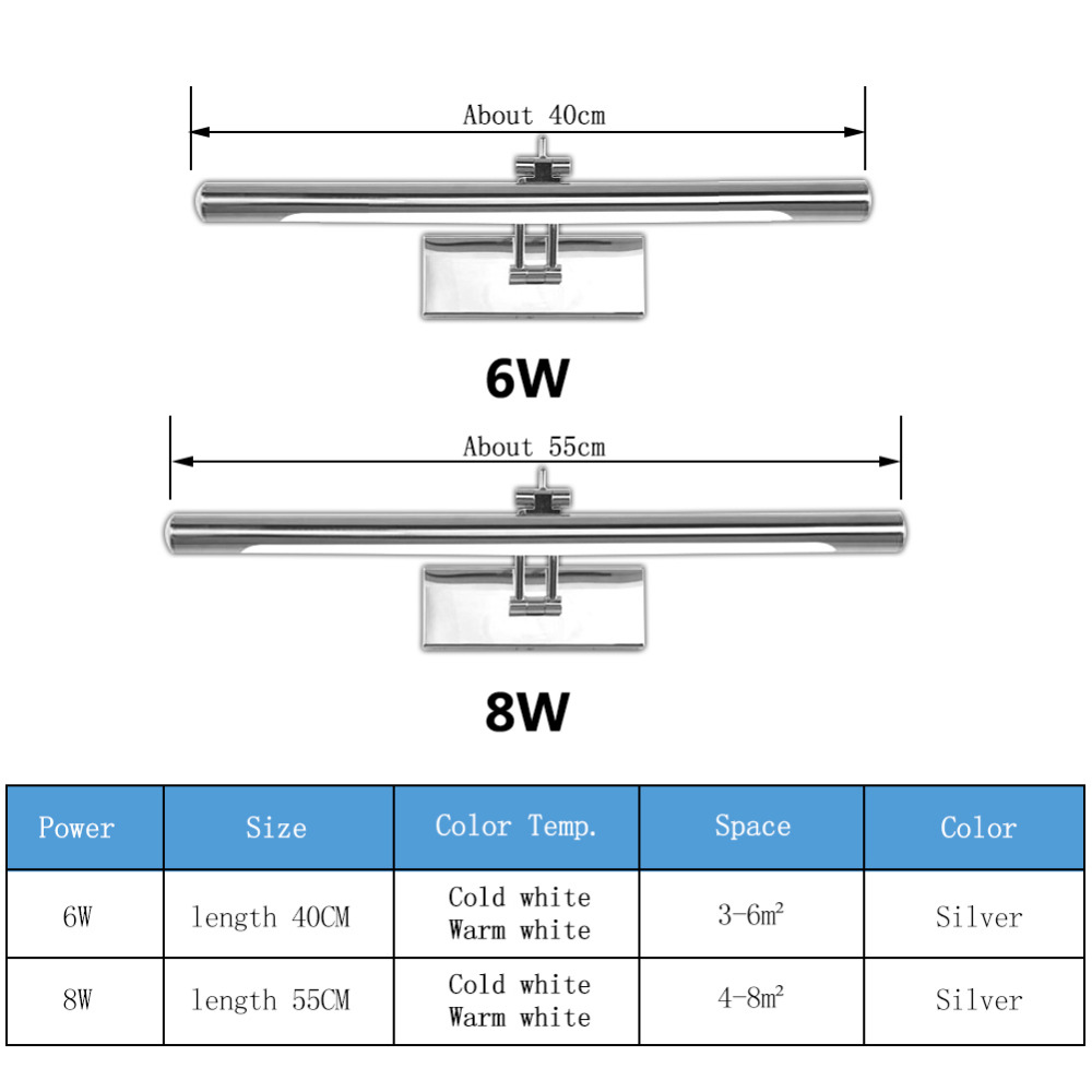 Bath Mirror Lamp Light Waterproof Wall Mounted Adjustable 8W Modern Indoor Lighting Washroom Toilet Makeup Dresser 110V 220V