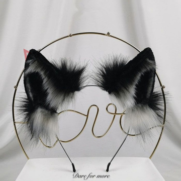 New Hand Made Work Black Wolf Ears Hairhoop Headband Head Wear KC Beast Lolita Cosplay Party Game Costume Accessories