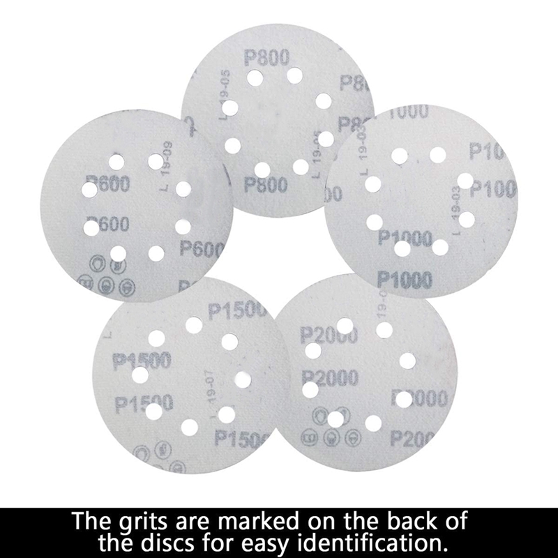 100 PCS 5 Inch 8 Holes Hook and Loop Sanding Disc Sandpaper, 20 Pcs Each of 600 800 1000 1500 2000 Grits Sand Paper for Random T