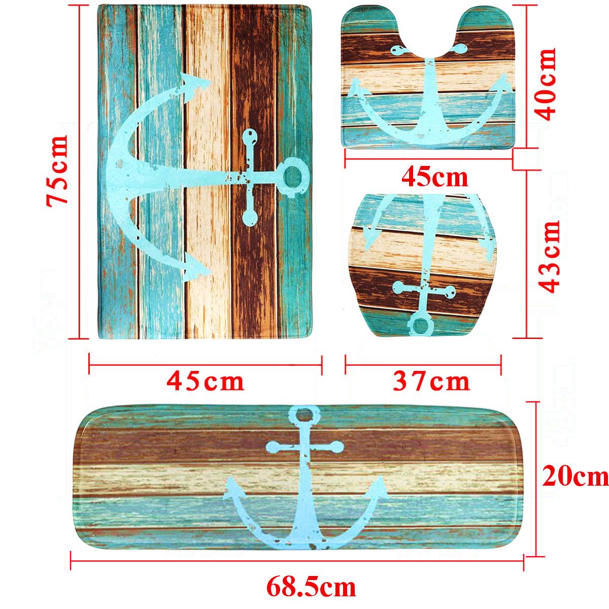 Bathroom Mat set Retro Old Style Anchor Non-Slip Carpet Toilet Seat Cover Shower 178*176cm Curtain Bath Mat Set Drop Ship