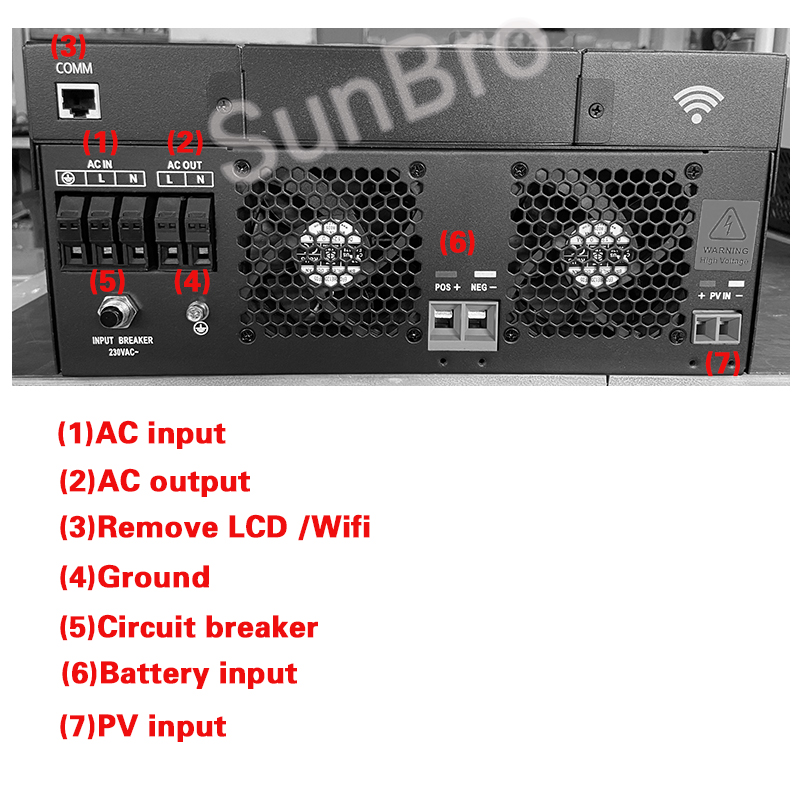 5500W 48VDC 100A Hybrid Rated Power PV 6000W Off Grid Solar Inverter with WIFI Work Without Battery remove LCD