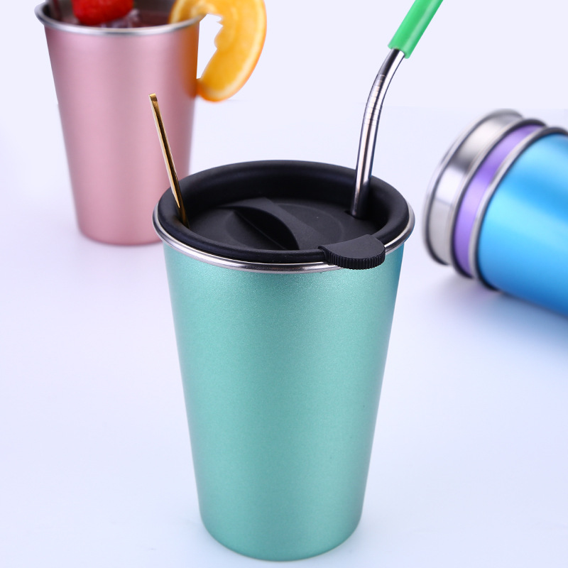 500-600ml Stainless Steel Thermo Tea Cup Coffee Beer Mug Hot Water Bottle Drinking Straw Cup Wine Tumbler Household Drinkware