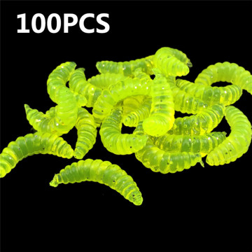 Lifelike 100PCS Green Fishing Soft Lure Simulation Bait Maggot Worm Fishing Tackle Glow Shrimps Fish Lures Easy To Attract Fish