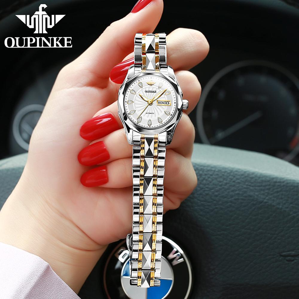Original Brand OUPINKE WristWatches Womens Automatic Self-Wind Mechanical Watch Tungsten Steel Business Waterproof montre femme