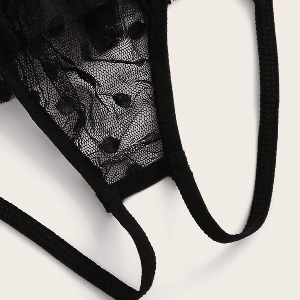 Ruffle Lace Bra Lingerie Set Women Transparent Hollow Out Bra Open Crotch Thongs Sets Sexy Exotic Underwear Sous Vetement Femme
