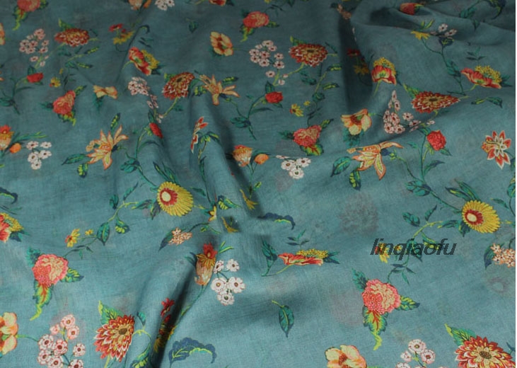 Original flower series summer printed ramie garment fabric