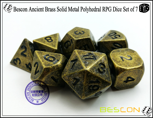 Bescon Ancient Brass Solid Metal Polyhedral RPG Dice Set of 7-5