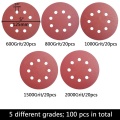 100 PCS 5 Inch 8 Holes Hook and Loop Sanding Disc Sandpaper, 20 Pcs Each of 600 800 1000 1500 2000 Grits Sand Paper for Random T