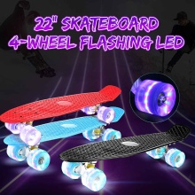 4 Wheels Steel Bearing Skateboard with LED Flashing Wheels 22 In Four-wheel Mini Longboard Skate Board Skateboard Outdoor Sports