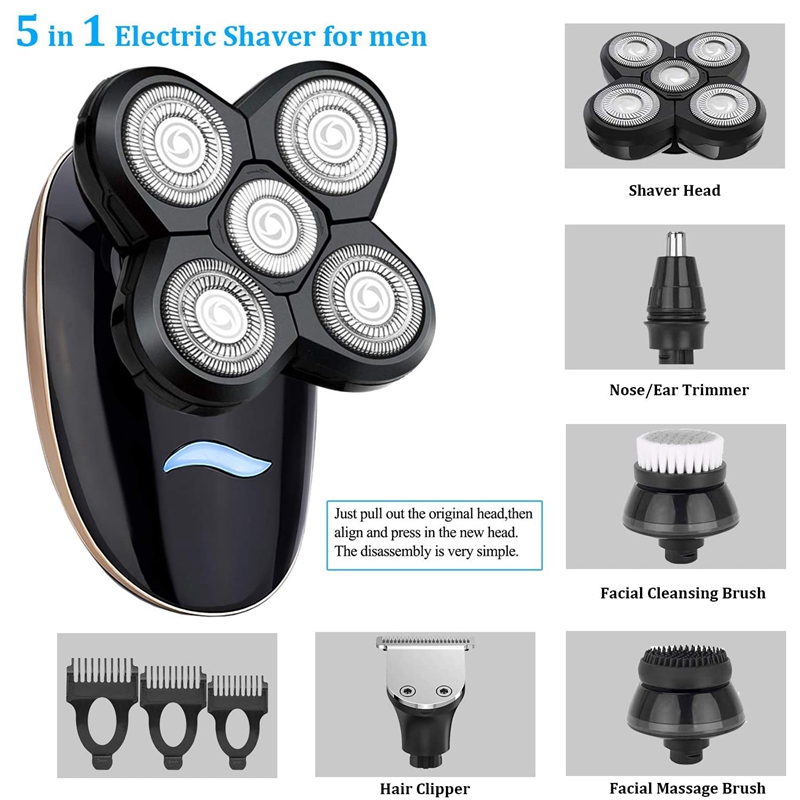 Electric Shavers for Men's 5D 5 in 1Nose Beard Trimmer Hair Clipper Dry and Wet Shaving Kit USB Rechargeable