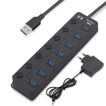 USB 3.0 Hub Splitter USB Hub EU/US Power Adapter 3.0 High Speed 4 / 7 Port on/Off Switch for MacBook Laptop PC