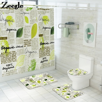 Simple Style Bathroom Decoration Bath Mat and Shower Curtain Set Toilet Mat Bathroom Rug Set Green Color Bathroom Set