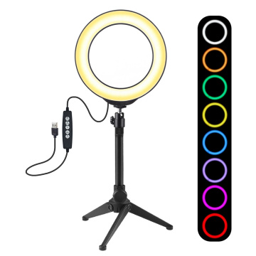 6.2 inch 160mm USB 10 Modes 8 Colors RGBW Adjustable Dimmable LED Round Rings Vlogging Photography Lamp Video Lights + Tripod