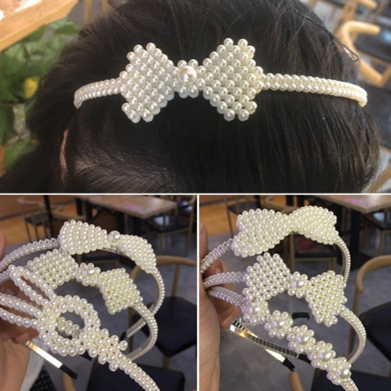 Trendy Luxury Imitation Pearl Headband for Women Elegant Bow-Knot Hair Headwear Wedding Party Bridal Hair Hoop