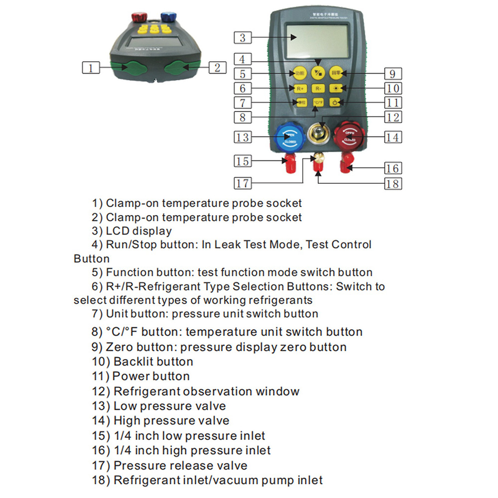 DY517 Refrigeration Pressure Gauge Digital Vacuum Pressure Manifold Tester Meter HVAC Temperature Tester