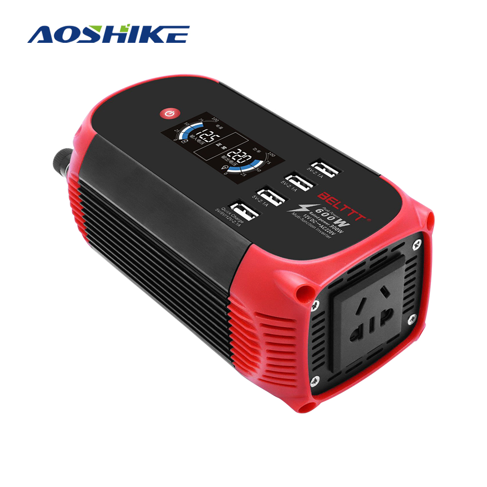 AOSHIKE Car Inverter 12V 220V 300W Multi-function Car Charger 4 USB With Display Car Inverter With Cigarette Lighter Inverter